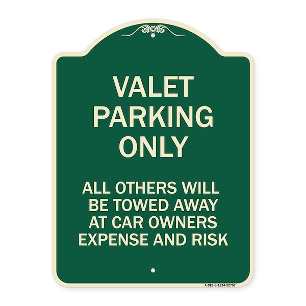Valet Parking Only All Others Towed Heavy-Gauge Aluminum Architectural Sign, 24" x 18", G-1824-22757